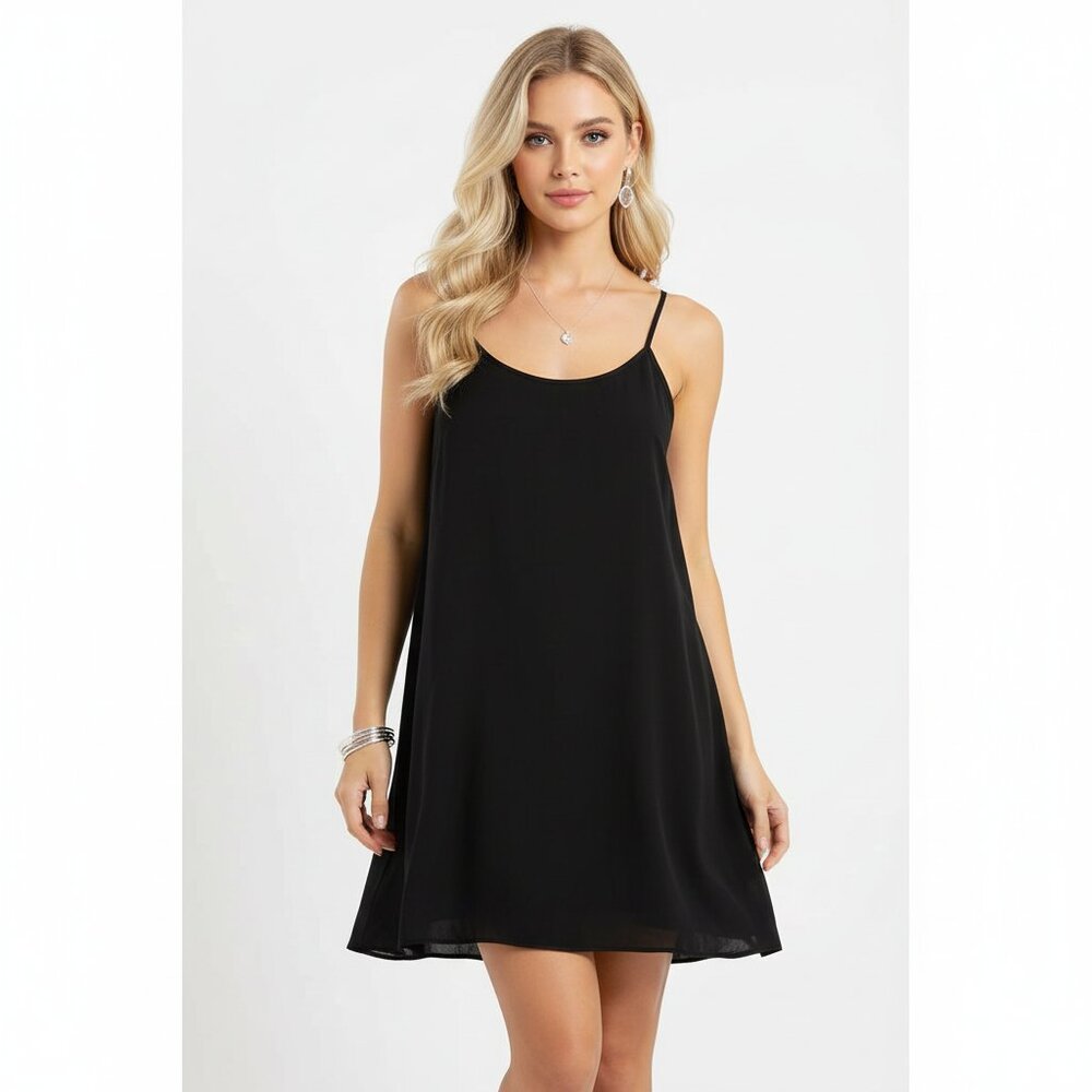 DKNY‎ 100% Silk Black Sleeveless Spaghetti Strap Sleep Dress L
